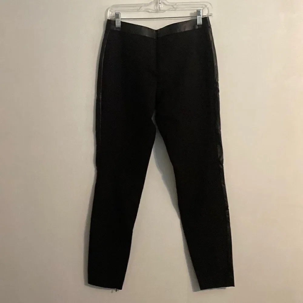 Tory Burch Black Mabley Faux Leather Tuxedo leggings, size Small